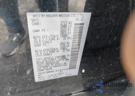 2013 Infiniti Jx35 z USA, uszkodzony, nr VIN 5N1AL0MM0DC318256